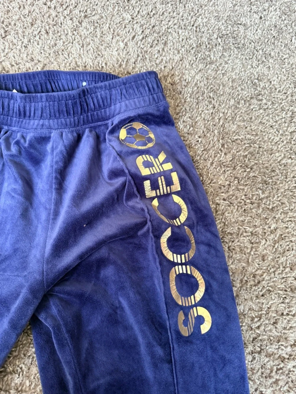 Justice Active Deep Blue Velour Pants with Soccer size 18/20